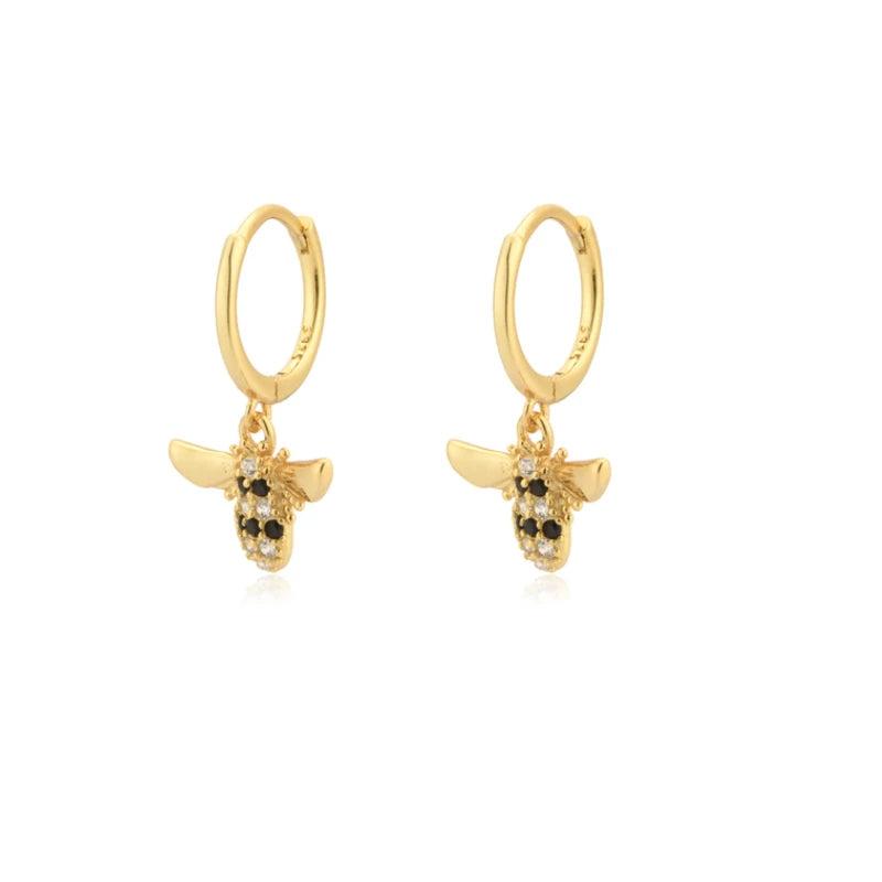 Silver Bee Animal Pendant Drop Earring Crystal Zircon Wedding Jewelry