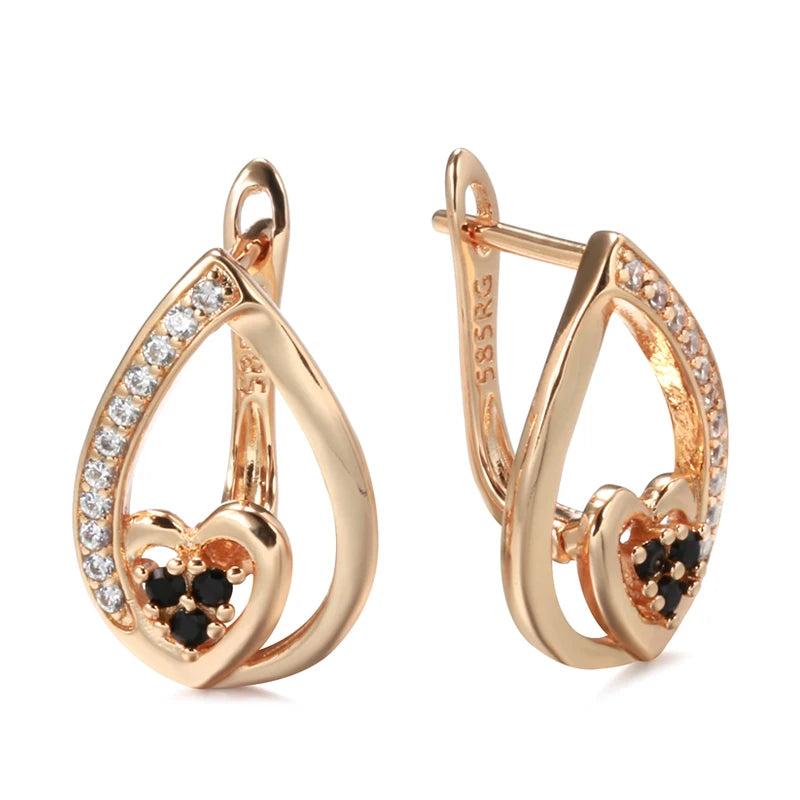 Loving Heart Cubic Zircon Drop Earrings For Women 585 Rose Daily Jewelry Gift