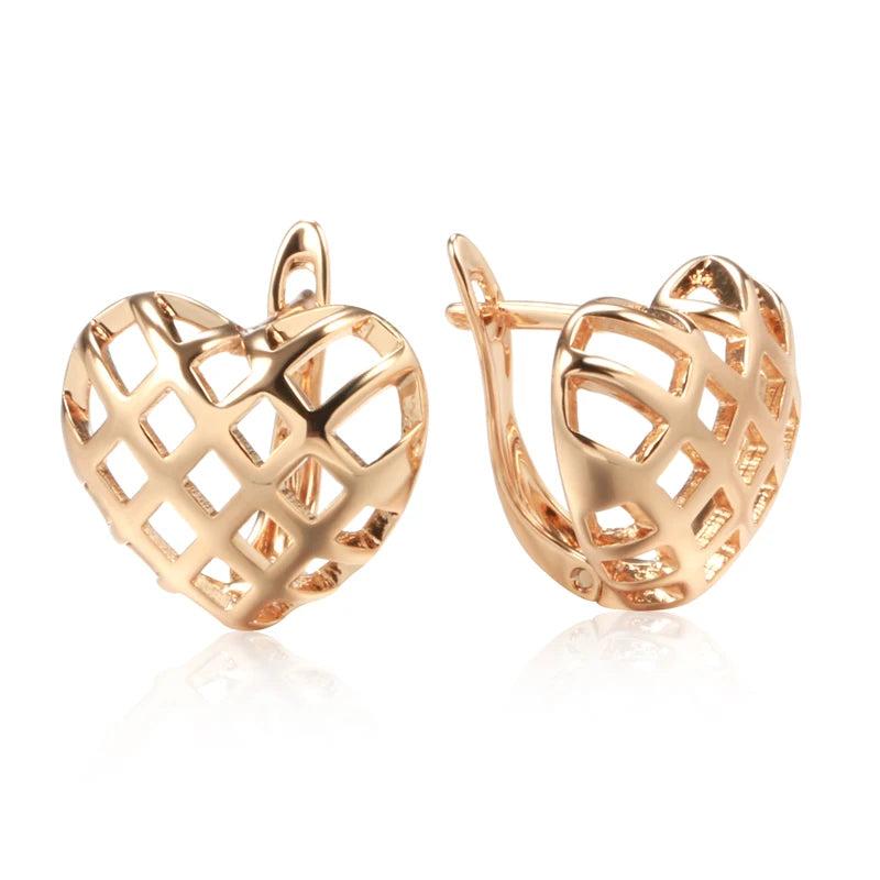 Kinel 585 Rose Gold Heart-Shaped Dangle Earrings