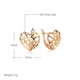Kinel 585 Rose Gold Heart-Shaped Dangle Earrings
