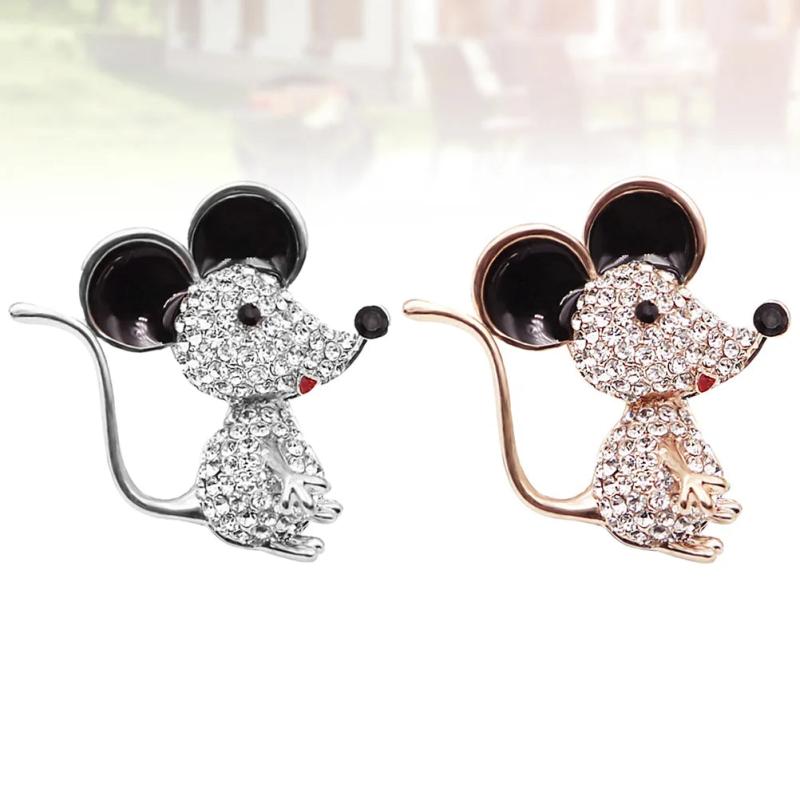 2pcs Rhinestone Mouse Brooch Alloy Mice Brooch