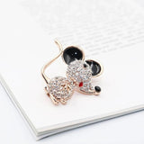 2pcs Rhinestone Mouse Brooch Alloy Mice Brooch