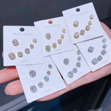 3 Pairs CZ Stud Earrings Set Gold/Silver Crystal Jewelry