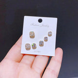 3 Pairs CZ Stud Earrings Set Gold/Silver Crystal Jewelry