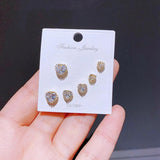 3 Pairs CZ Stud Earrings Set Gold/Silver Crystal Jewelry