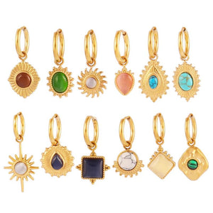 316L Stainless Steel Earrings Hoop with Natural Stone Pendant