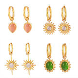 316L Stainless Steel Earrings Hoop with Natural Stone Pendant