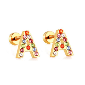 Stainless Steel Initials A-Z Stud Earrings CZ Mini Earrings