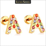 Stainless Steel Initials A-Z Stud Earrings CZ Mini Earrings