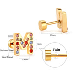 Stainless Steel Initials A-Z Stud Earrings CZ Mini Earrings