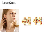 Stainless Steel Initials A-Z Stud Earrings CZ Mini Earrings
