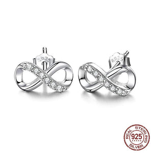 925 Silver Infinity Plated Stud Earring Zircon Gift Jewelry