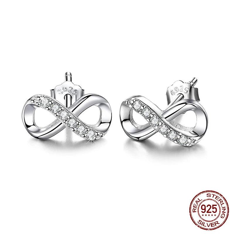 925 Silver Infinity Plated Stud Earring Zircon Gift Jewelry