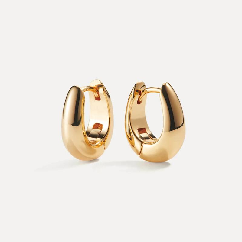 Gold-Plated Hoop Earrings for Women Classic Piercing Smooth Ear Buckle