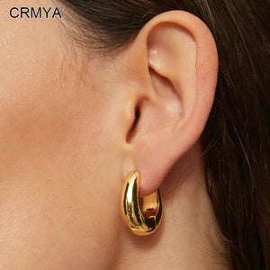 Gold-Plated Hoop Earrings for Women Classic Piercing Smooth Ear Buckle