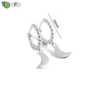 925 Silver Star/Moon Pendant Earrings, 18K Hoops