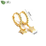 925 Silver Star/Moon Pendant Earrings, 18K Hoops