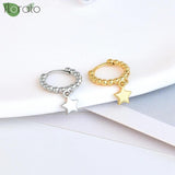 925 Silver Star/Moon Pendant Earrings, 18K Hoops