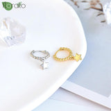 925 Silver Star/Moon Pendant Earrings, 18K Hoops