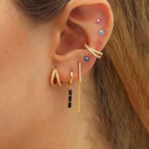 Crystal Zircon Chain Hoop Earrings for Women Flower Cartilage Stud Earring