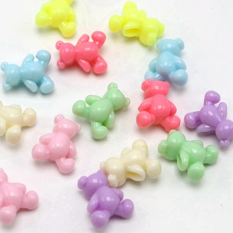 100 Mixed Pastel Acrylic Bear Beads 13X11mm