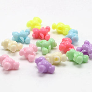 100 Mixed Pastel Acrylic Bear Beads 13X11mm