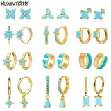 925 Silver Summer Turquoise Small Hoop Earrings 24K Jewelry Ear Accessories