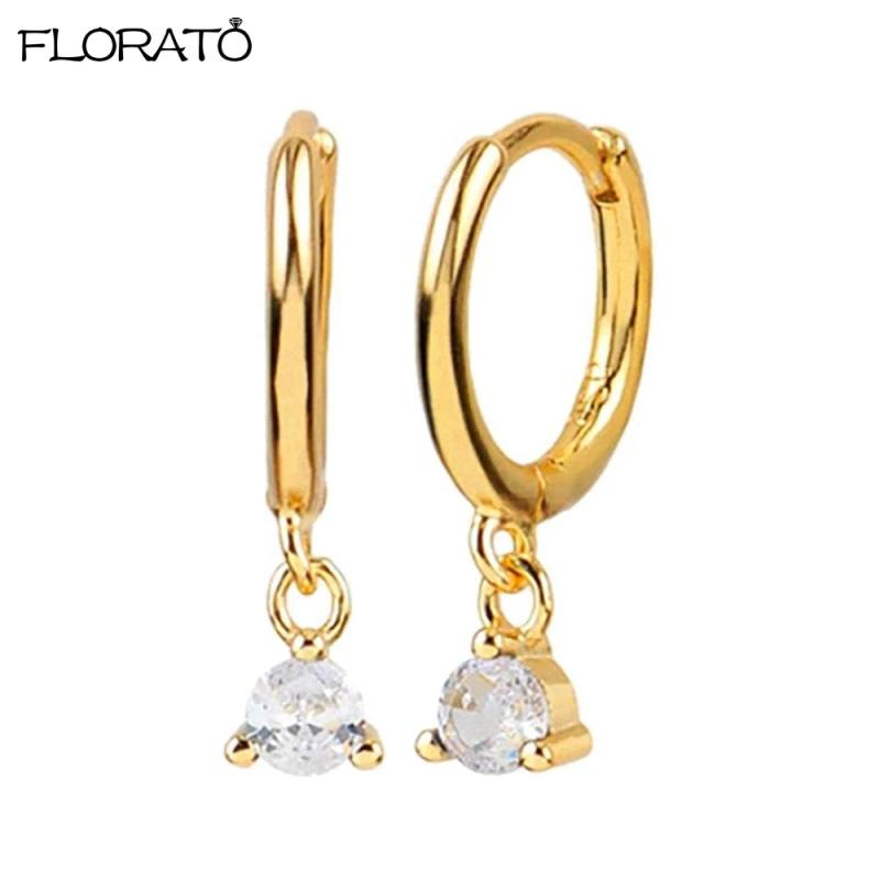 925 Silver Geometric Hoop Earrings with Zircon Stone for Women