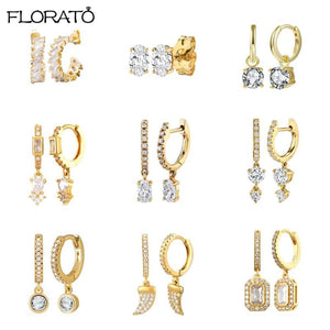 925 Silver Geometric Hoop Earrings with Zircon Stone for Women