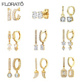 925 Silver Geometric Hoop Earrings with Zircon Stone for Women