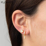 925 Silver Geometric Hoop Earrings with Zircon Stone for Women