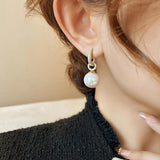 Korean 14K Plated Zircon Pink Pearl Pendant Earrings