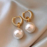 Korean 14K Plated Zircon Pink Pearl Pendant Earrings