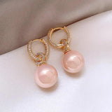 Korean 14K Plated Zircon Pink Pearl Pendant Earrings