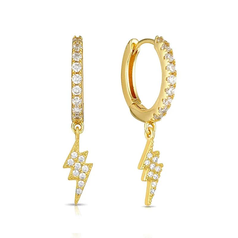 925 Silver Lightning Pendant Hoop Earrings Pave Crystal INS Jewelry