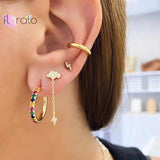 925 Silver Lightning Pendant Hoop Earrings Pave Crystal INS Jewelry