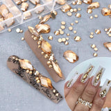 12Grids Champagne Nail Art Rhinestones AB/Pink Flatback Crystal Diamond Gems 3D
