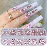 12Grids Champagne Nail Art Rhinestones AB/Pink Flatback Crystal Diamond Gems 3D