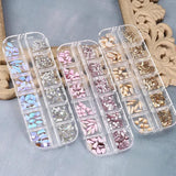 12Grids Champagne Nail Art Rhinestones AB/Pink Flatback Crystal Diamond Gems 3D