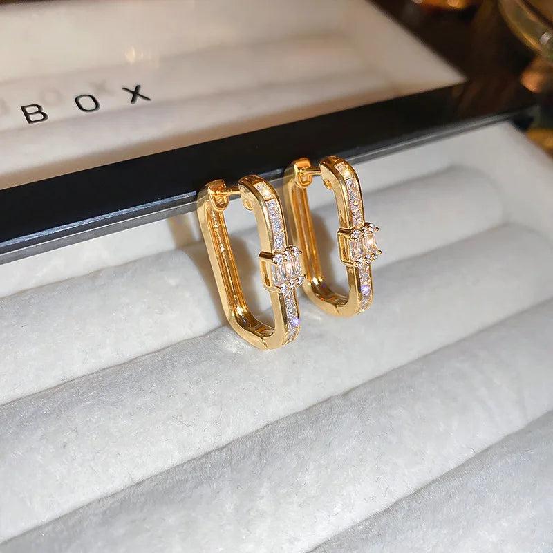 Square Hoop Earrings 14K Real Plated Wedding Gift