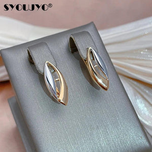 Glossy Women's Earrings 585 Rose Gold+Silver Two-Color Daily Party Jewelry