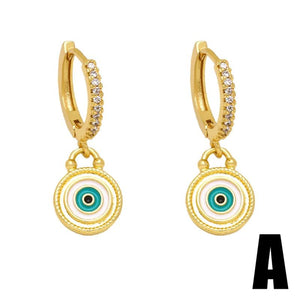 Colorful Evil Eye Earrings Copper Plated Hoops Greek Eye Lucky Jewelry