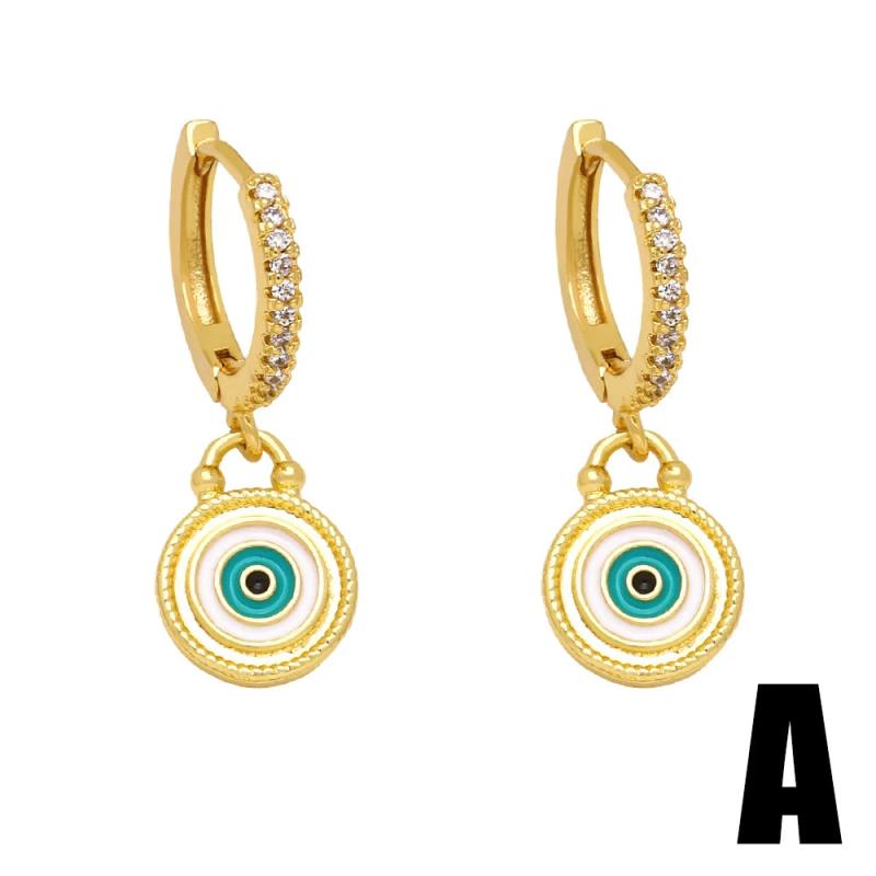 Colorful Evil Eye Earrings Copper Plated Hoops Greek Eye Lucky Jewelry