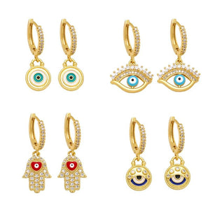 Colorful Evil Eye Earrings Copper Plated Hoops Greek Eye Lucky Jewelry