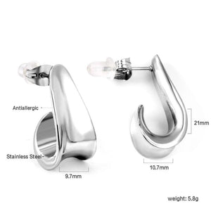 Women's J Shape Hoop Huggie Earrings Stainless Steel Geometric Earring