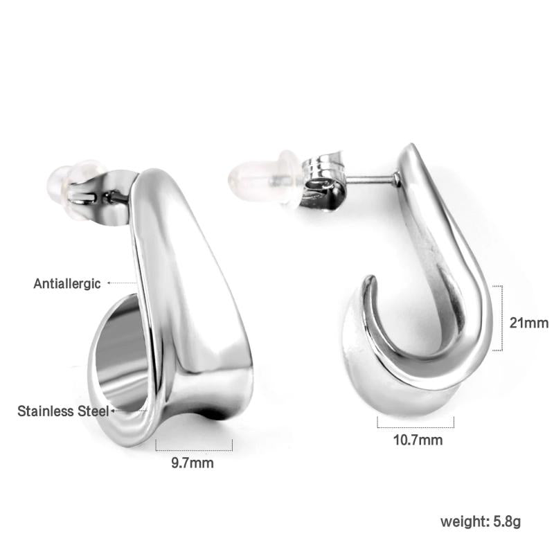 Women's J Shape Hoop Huggie Earrings Stainless Steel Geometric Earring