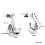 Women's J Shape Hoop Huggie Earrings Stainless Steel Geometric Earring