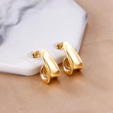 Women's J Shape Hoop Huggie Earrings Stainless Steel Geometric Earring