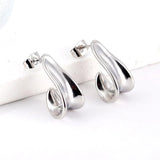 Women's J Shape Hoop Huggie Earrings Stainless Steel Geometric Earring
