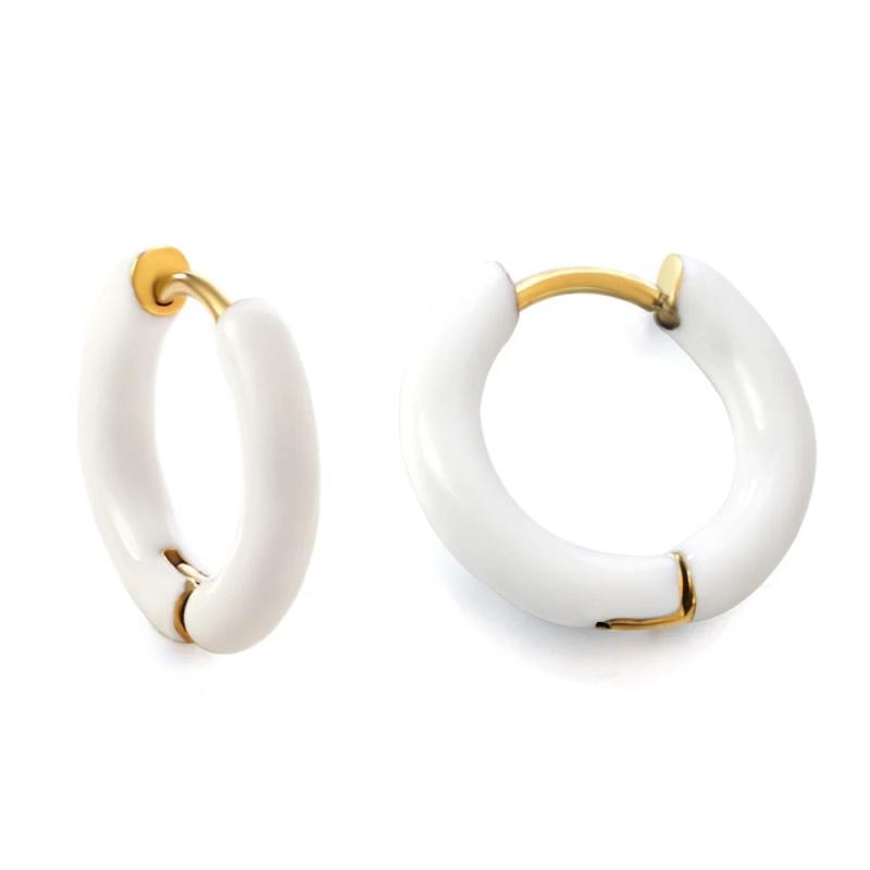 Pink Purple Hoops Earrings Piercing Stainless Steel Women Men Jewelry
